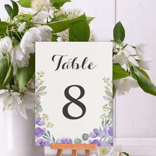Numéro De Table Mariage Floral Aquarelle Violet Bohème