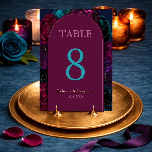 Numéro De Table Mariage floral aux tons de joaillerie