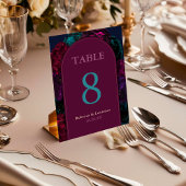 Numéro De Table Mariage floral aux tons de joaillerie