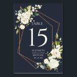 Numéro De Table Mariage floral blanc blanc bleu cuivré géométrique<br><div class="desc">Moderne et tendance,  cette carte mariage de numéro de table présente une géométrie en faux cuivre ornée d'aquarelle blanche fleurie et d'arrangements floraux d'eucalyptus,  sur une texture bleu marine moderne. Le design est le même de part et d'autre. Copyright Invitations élégants. Tous droits réservés.</div>