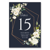 Numéro De Table Mariage floral blanc blanc bleu cuivré géométrique (Dos)