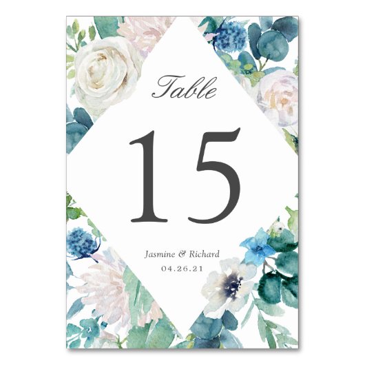 Numéro De Table Mariage floral blanc bleu Sage Green (Dos)