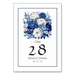 Numéro De Table Mariage floral blanc et marine