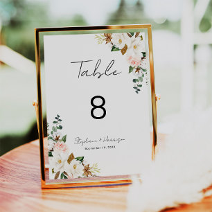 Numéro De Table Mariage floral blanc et rose vif