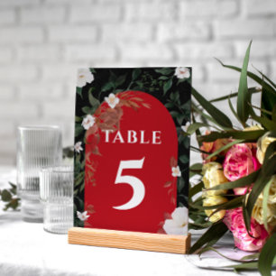 Numéro De Table Mariage floral blanc noir et rouge