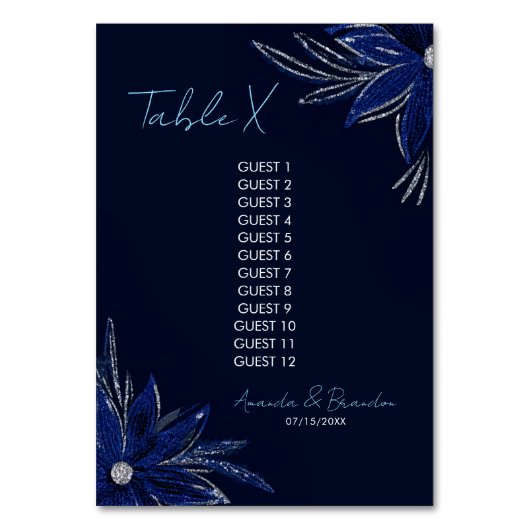 Numéro De Table Mariage floral bleu argenté et marine (Par défaut)