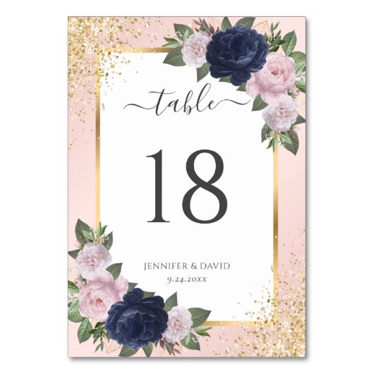 Numéro De Table Mariage floral bleu bleu bleu bleu rose Confetti (Par défaut)