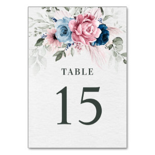 Numéro De Table Mariage floral bleu bleu bleu pastel rose