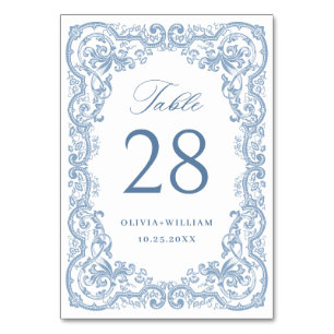 Numéro De Table Mariage Floral bleu bleu de la Renaissance