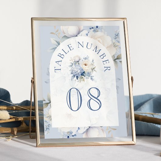 Numéro De Table Mariage floral bleu et blanc