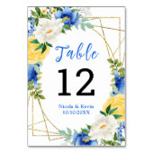 Numéro De Table Mariage Floral Bleu et Jaune (Dos)