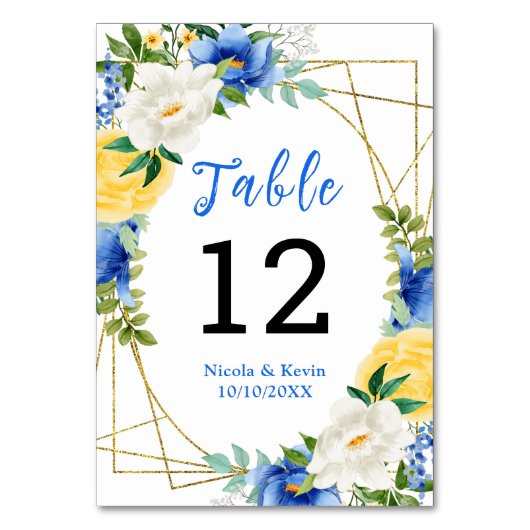 Numéro De Table Mariage Floral Bleu et Jaune (Par défaut)
