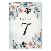 Numéro De Table Mariage floral bleu et rose pâle (Dos)