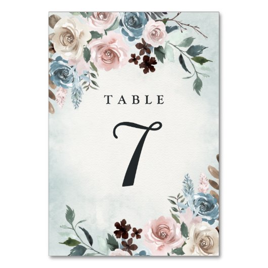 Numéro De Table Mariage floral bleu et rose pâle (Par défaut)