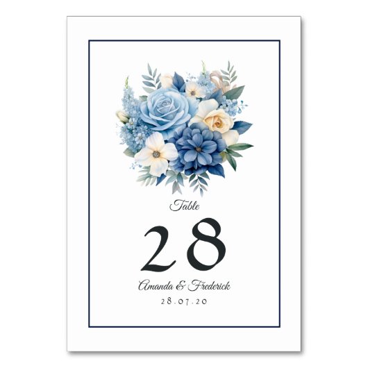 Numéro De Table Mariage floral bleu foncé (Dos)
