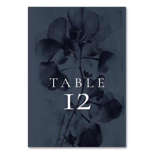 Numéro De Table Mariage floral bleu foncé Moody (Dos)