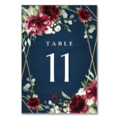 Numéro De Table Mariage floral bleu marine Bourgogne bleu rose (Dos)