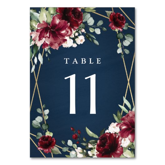 Numéro De Table Mariage floral bleu marine Bourgogne bleu rose (Par défaut)