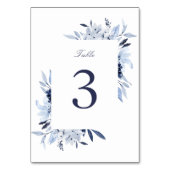 Numéro De Table Mariage floral bleu marine moderne (Dos)