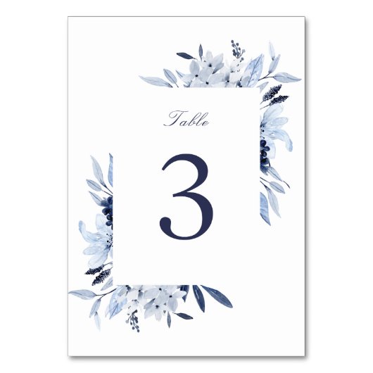 Numéro De Table Mariage floral bleu marine moderne (Par défaut)