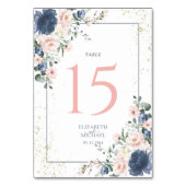Numéro De Table Mariage floral bleu pâle rose rose pâle (Dos)