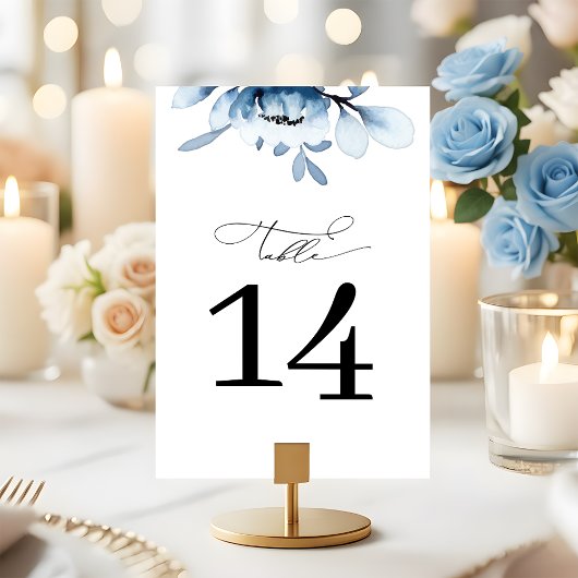 Numéro De Table Mariage Floral Bleu Poussiéreux Moderne