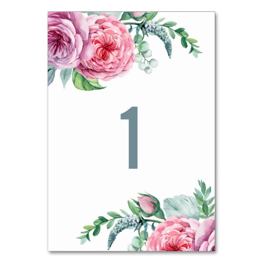 Numéro De Table Mariage floral bohème rose aquarelle. Fleur de jar (Par défaut)