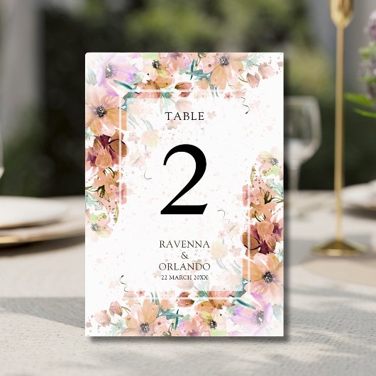 Numéro De Table Mariage Floral Botanique Romantique aux Tons de Te