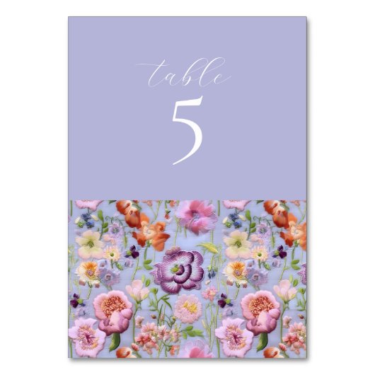 Numéro De Table Mariage Floral Brodé Violet (Par défaut)