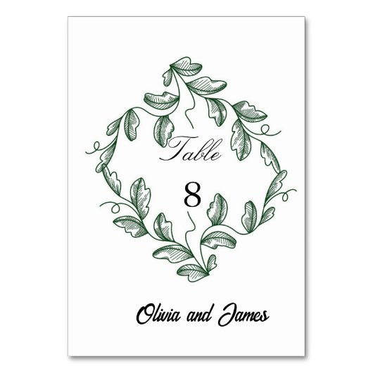 Numéro De Table Mariage Floral Classique Vert Sauge (Par défaut)