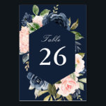 Numéro De Table Mariage floral couleur marine et bleu<br><div class="desc">Cadre floral moderne avec aquarelle rose vif et fleurs bleu marine. Le texte et les couleurs de cette carte peuvent être personnalisés.</div>