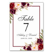 Numéro De Table Mariage floral d'aquarelle de Bourgogne (Dos)
