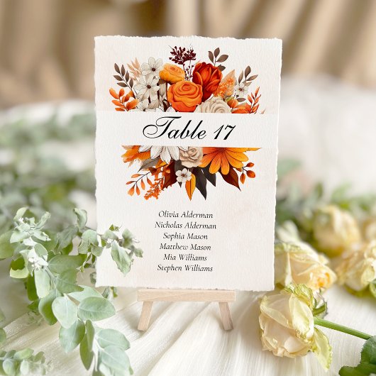 Numéro De Table Mariage floral d'automne du coucher du soleil