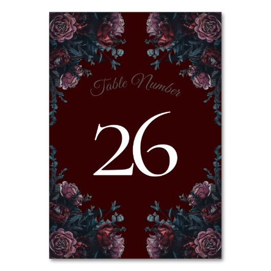 Numéro De Table Mariage Floral d'Automne Marron Foncé (Dos)