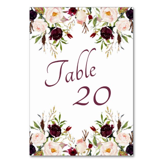 Numéro De Table Mariage floral de Bourgogne (Par défaut)