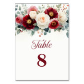 Numéro De Table Mariage floral de Bourgogne et blanc Numéro de tab (Dos)