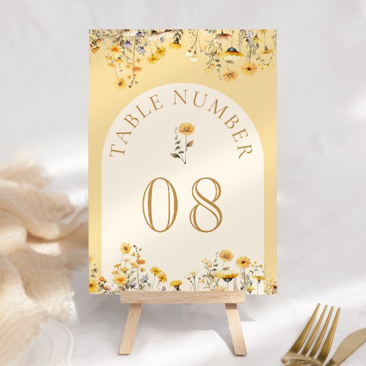 Numéro De Table Mariage floral de fleurs sauvages boho jaune