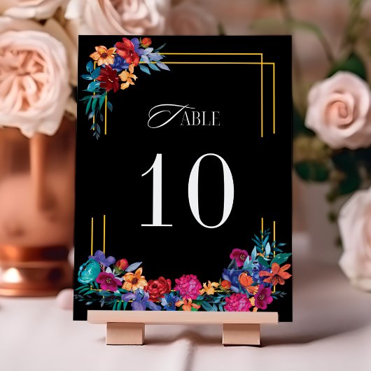 Numéro De Table Mariage Floral de la Fiesta mexicaine noire