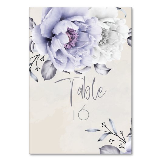 Numéro De Table MARIAGE | Floral de Lilac rustique et d'Albâtre (Dos)