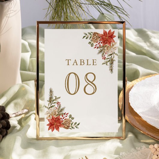 Numéro De Table Mariage Floral de Noël Or Rouge