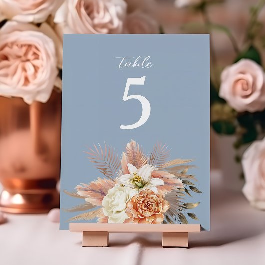 Numéro De Table Mariage floral de Pêche bleue Dusty