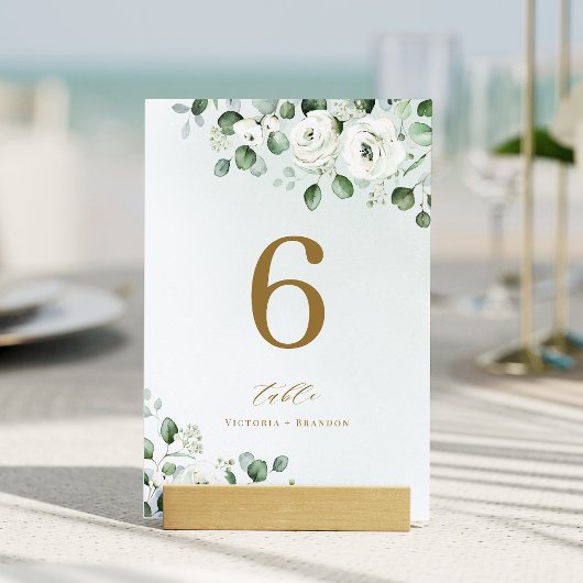 Numéro De Table Mariage floral de verdure d'eucalyptus or vert