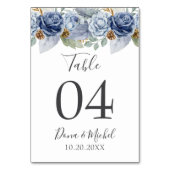 Numéro De Table Mariage Floral d'hiver bleu rustique (Dos)
