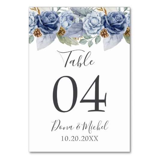 Numéro De Table Mariage Floral d'hiver bleu rustique (Par défaut)