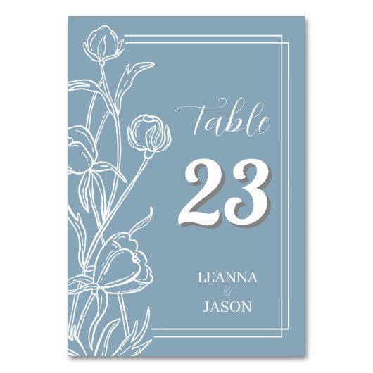 Numéro De Table Mariage floral Dusty Blue (Dos)