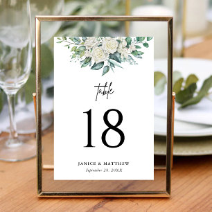 Numéro De Table Mariage Floral Élégant aux Rameaux de Roses Blanch
