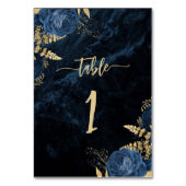 Numéro De Table Mariage floral élégant bleu marine et or (Dos)