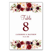 Numéro De Table Mariage floral élégant de Bourgogne rose (Par défaut)