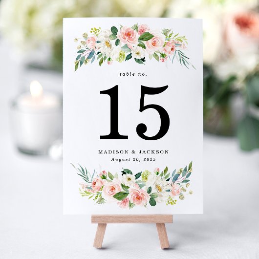 Numéro De Table Mariage Floral Élégant Rose