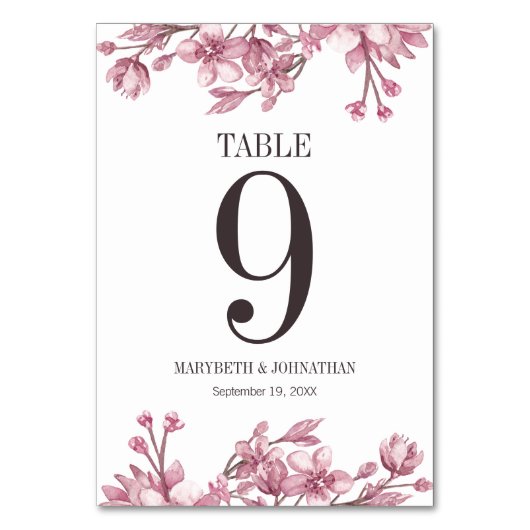 Numéro De Table Mariage floral en fleurs de cerisier rose (Dos)